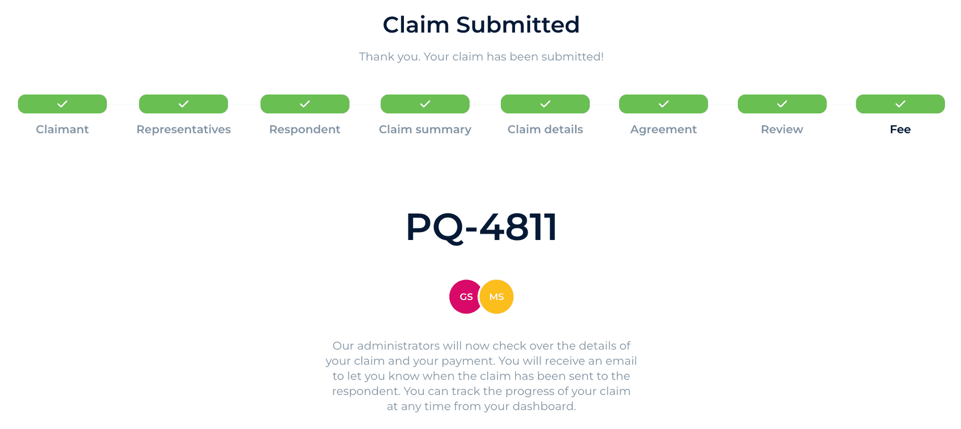 Claim submitted